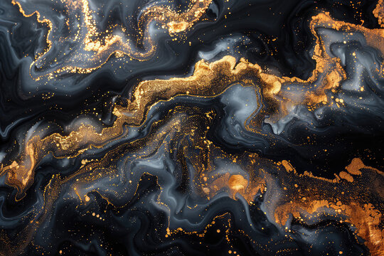  Abstract dark blue and gold marble background with fluid lines and golden swirls. Creaated with Ai