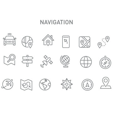 set of navigation vector line icons , maps vector icons