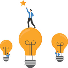 Businessman on Glowing light bulb reach star, Representation of creative business idea concept

