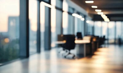 Fototapeta premium Blurred Background Of A Light Modern Office Interior
