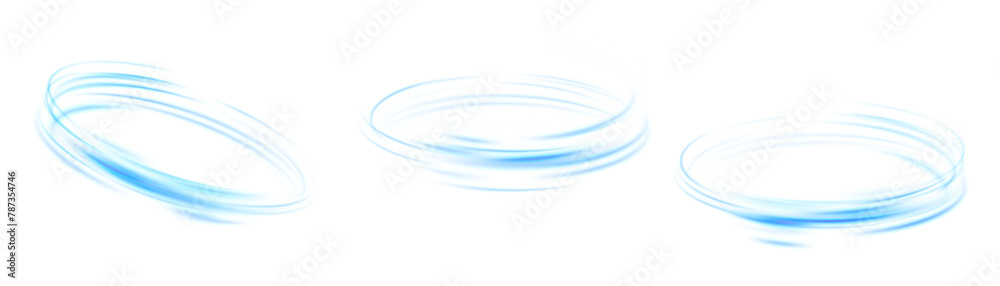 Wall mural abstract circular light effect on white background. dynamic blue lines with glow effect. rotating li
