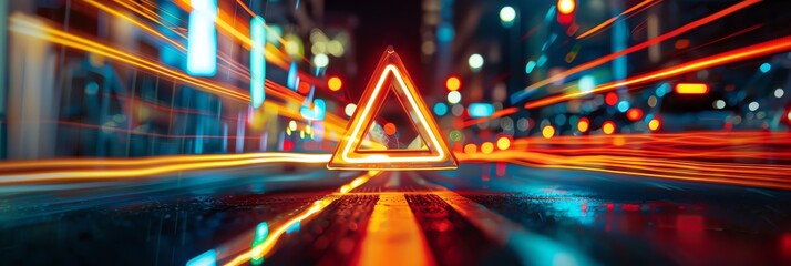 blur background, neon, triangle, long exposure, out of focus faairly neon lights, aspect ratio 3:1