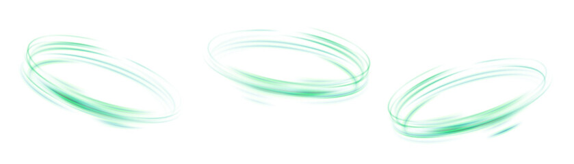 Abstract green light effect on white background. Dynamic green lines with glow effect. Rotating light effect for gaming and advertising design.