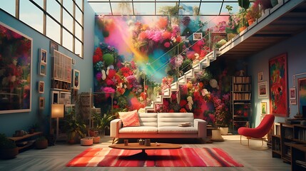 a house being transformed into a living canvas by AI artists, where each wall tells a different,...
