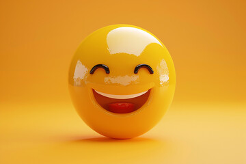 Fototapeta premium 3D created smiling emoji on a yellow background.