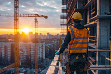 A construction contractor adopting green building practices and energy-efficient technologies to reduce operating costs and enhance profitability in construction projects. - obrazy, fototapety, plakaty