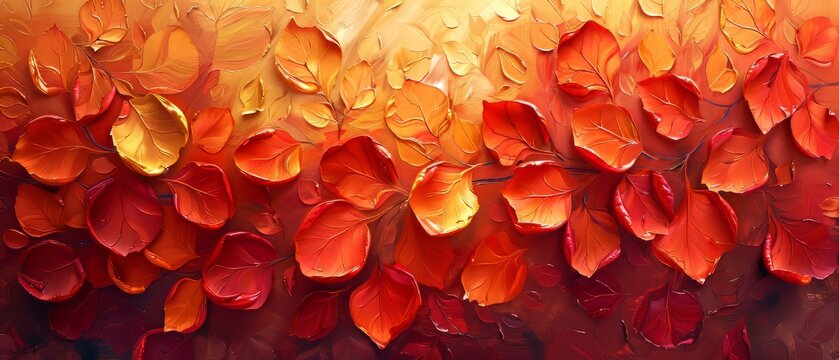 Flower paintings, leaves, abstract oil paintings. Luminous golden texture. Prints, wall papers, posters, cards, murals, carpets, decorations, wall paintings, posters.........