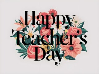 Happy teacher day with flowers typography 
