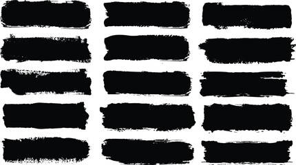 Set paint, ink brush, brush strokes, brushes, lines, frames. Ink splatters, grungy painted lines, artistic design elements. Grungy brushes collection. Brush stroke paint boxes on white background.