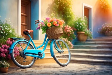 Fototapeta na wymiar colorful bicycle with flowers, in pastel colors