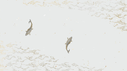 跳ねる鯉　流水文様