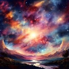 Stunning view of a cosmic galaxy with planets and space objects color clashing with design ai generated.  - obrazy, fototapety, plakaty
