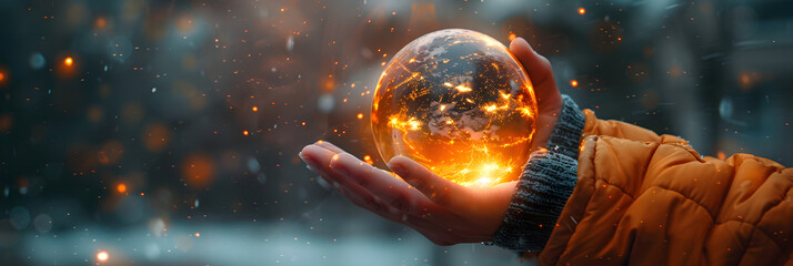  A Person Holding a Glowing Sphere in Their Hand ,
Mystical hands holding a glowing sphere in the night enchanting energy ball illuminating