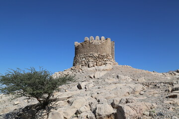 Lookout tower in the arid desert of Oman