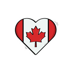 Hand Drawn Heart Shaped Canada Flag Icon Vector Design.