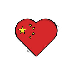 Hand Drawn Heart Shaped China Flag Icon Vector Design.