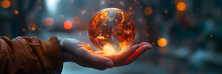 A Person Holding a Glowing Sphere in Their Hand,Mystical hands holding a glowing sphere in the night enchanting energy ball illuminating,
Magical orb glowing in hand amidst a forest setting mysteriou
