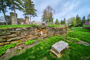 Medieval Castle Garden in Springtime - Lush Park Scene