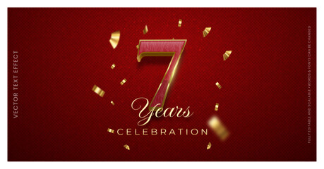 Editable text effect 7 years anniversary with 3d red gold effect