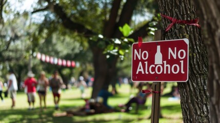 A "No Alcohol" sign in a family-friendly park or event. 