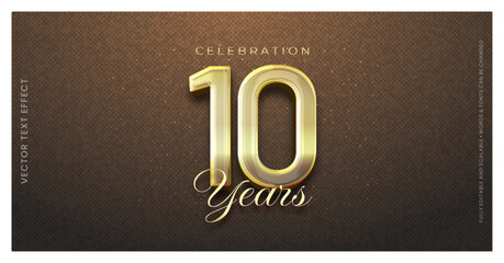 Editable text effect ten years anniversary with 3d gold effect