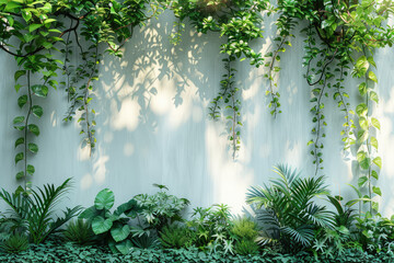  The wall had green plants and vines in a realistic, hyperrealistic style resembling photography on a white background. Created with Ai
