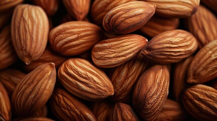 Close up photograph of almonds in a shade of brown