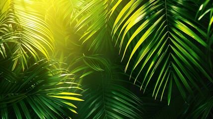 Palm Tree Leaves Illustration Background with Warm Summery Palette. Text Area