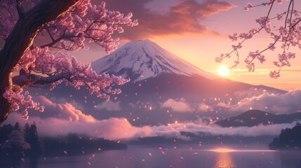 beautiful landscape of Mount Fuji Sunset in high resolution and high quality. landscape concept, japan - obrazy, fototapety, plakaty