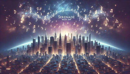 Musical Night Serenade: A Skyline of Stars with Musical Notes, Perfect for World Music Day Greeting Cards
