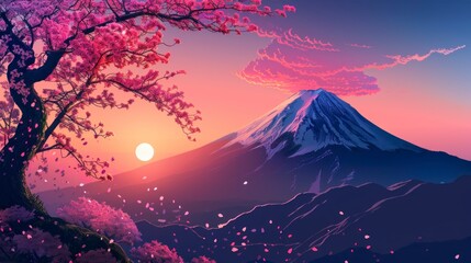 beautiful landscape of Mount Fuji Sunset in high resolution - obrazy, fototapety, plakaty