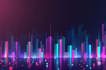 A digital representation of a city made of glowing lights.