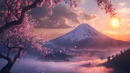 beautiful landscape of Mount Fuji Sunset in high resolution and high quality. landscape concept, japan, mountain - obrazy, fototapety, plakaty