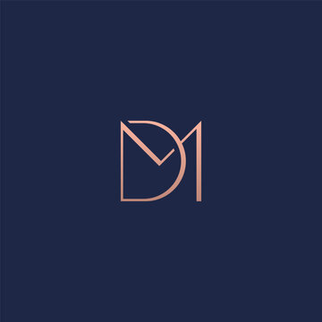  DM monogram fashion logo with gold gradient color and feminine accent..