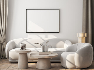 Frame mockup, ISO A paper size. Living room wall poster mockup. Interior mockup with house background. Modern interior design. 3D render
- 787364358