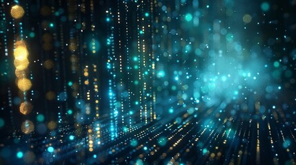 Create digital artworks that showcase a blend of scientific and technological elements, featuring a Matrix-inspired design with binary code and cascading dots.