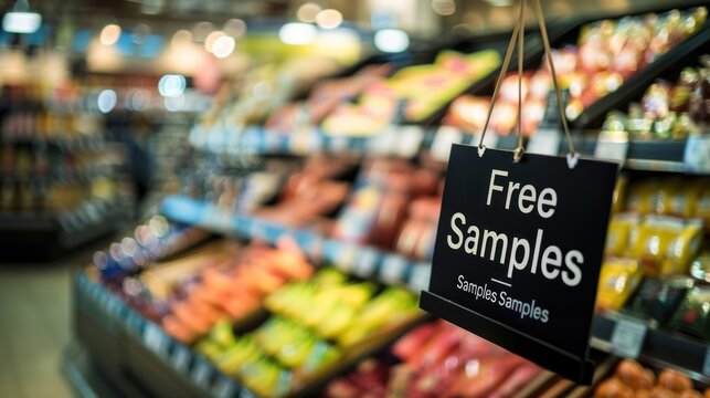 A "Free Samples" sign inviting customers to try products at a store.