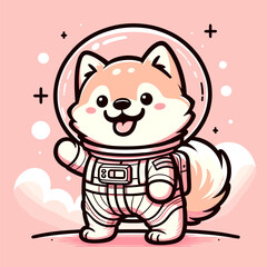Shiba Inu in astronaut costume on pink background. © Mulyadi Lim