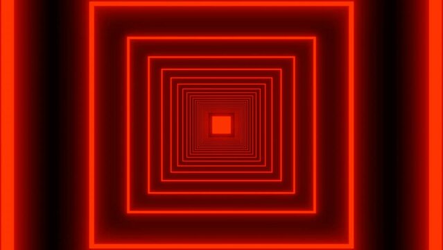 Red square neon bulbs illuminate the empty tunnel corridor. footage looping, abstract tech geometric motion background