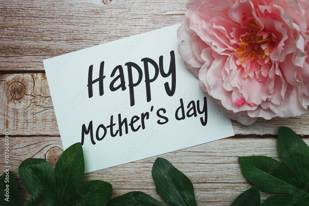 Poster Happy Mothers day typography text on wooden background