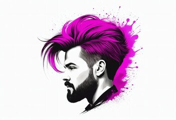 An illustration of a man with a fashionable hairstyle, perfect as an icon representing a hairdressing salon. Interior decoration, images to print as a picture for wall decoration.