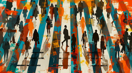 abstract silhouettes of a crowd of people
