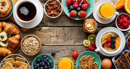 "Delicious Breakfast Spread: Fresh Fruits and Pastries"