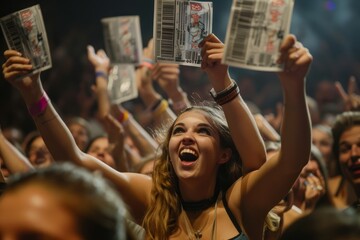 Obraz premium Joyful Audience Member Holding Tickets at Music Festival
