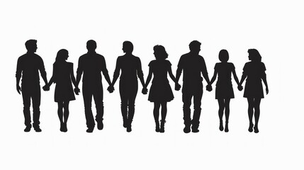 Group of People holding hands together silhouette.