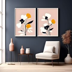 Abstract contemporary posters with floral design, aesthetic minimalist backgrounds set.