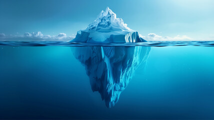 huge white iceberg on the surface of the ocean. glacier melting concept. Generative AI - obrazy, fototapety, plakaty