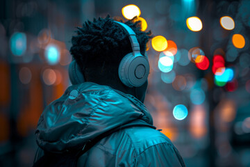 An individual immersed in music through headphones, illustrating a seamless integration with their...