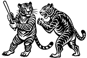 the-tigers-are-playing-cricket   vector illustration