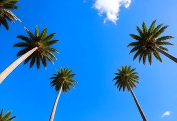 Tall palm trees against a blue sky with a few clouds